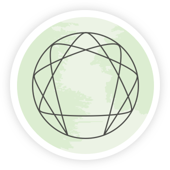 Enneagram symbol over a background of the world