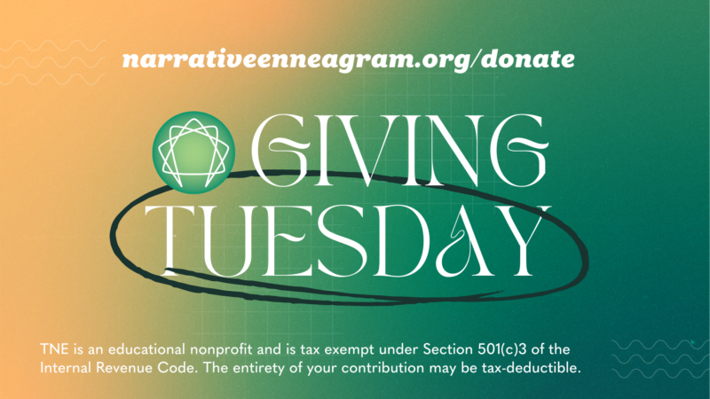 Giving Tuesday written in white letters over a gradient background orange to green